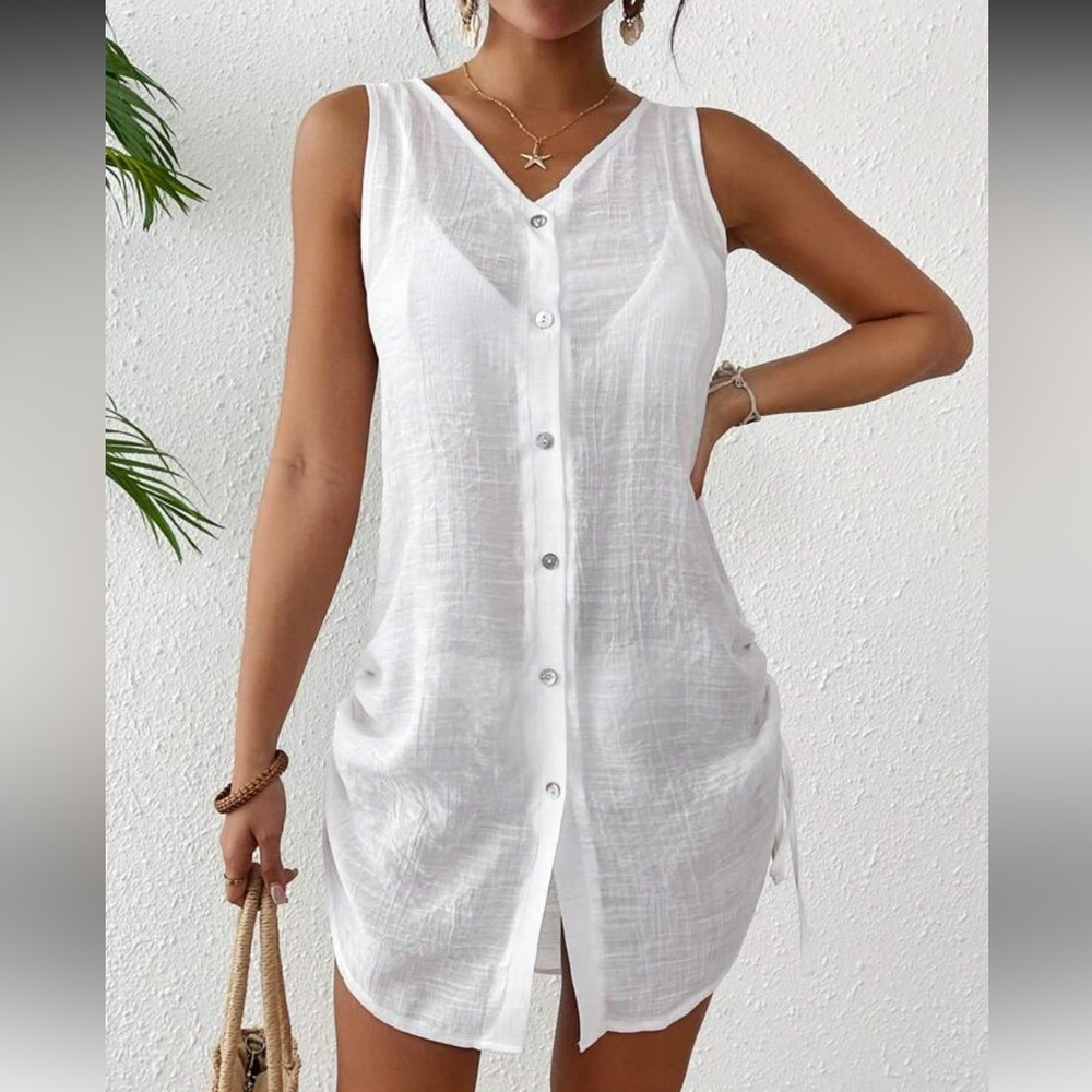 White Button-Down Swim Coverup